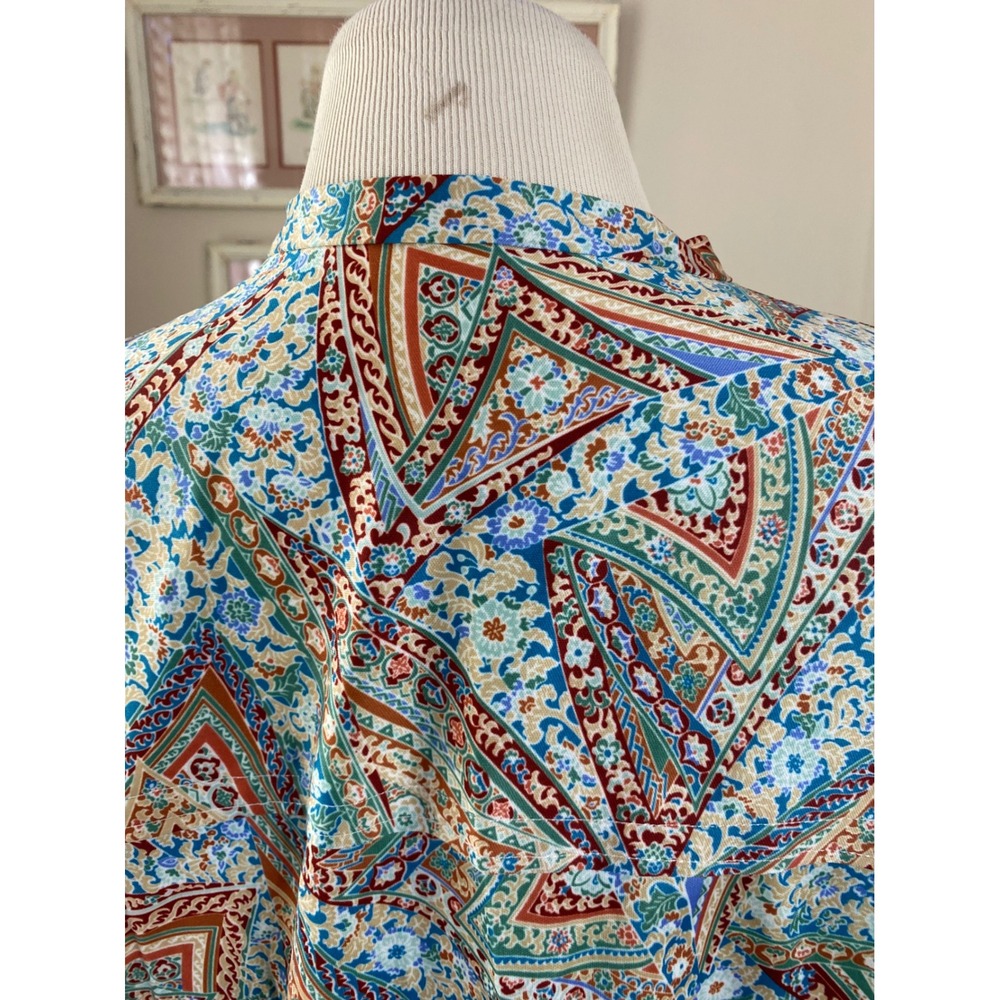 Vtg 60's Paisley Geometric Print Blouse Short Sleeve XL Boho Top Multicolor - Picture 5 of 5
